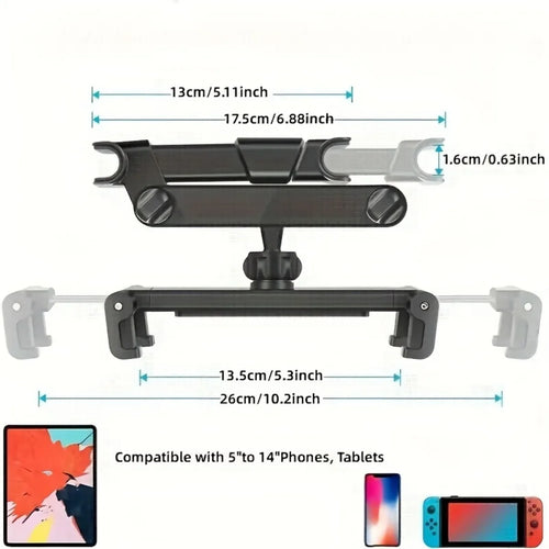 Adjustable Car Headrest Tablet Holder with 360° Rotation