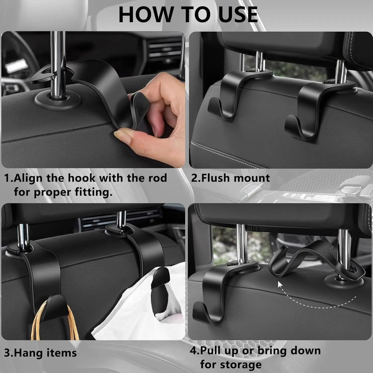 4-Pack Car Headrest Hooks